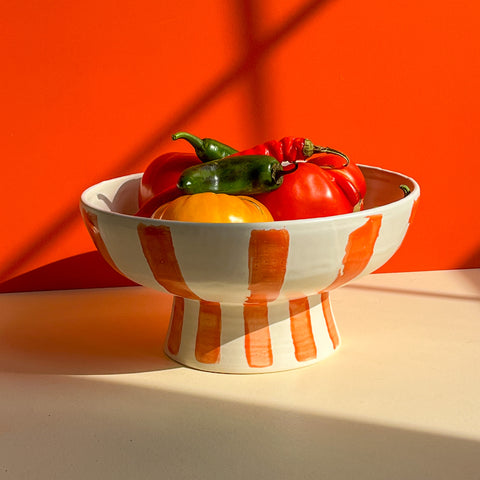 Elevated Striped Fruit Bowl